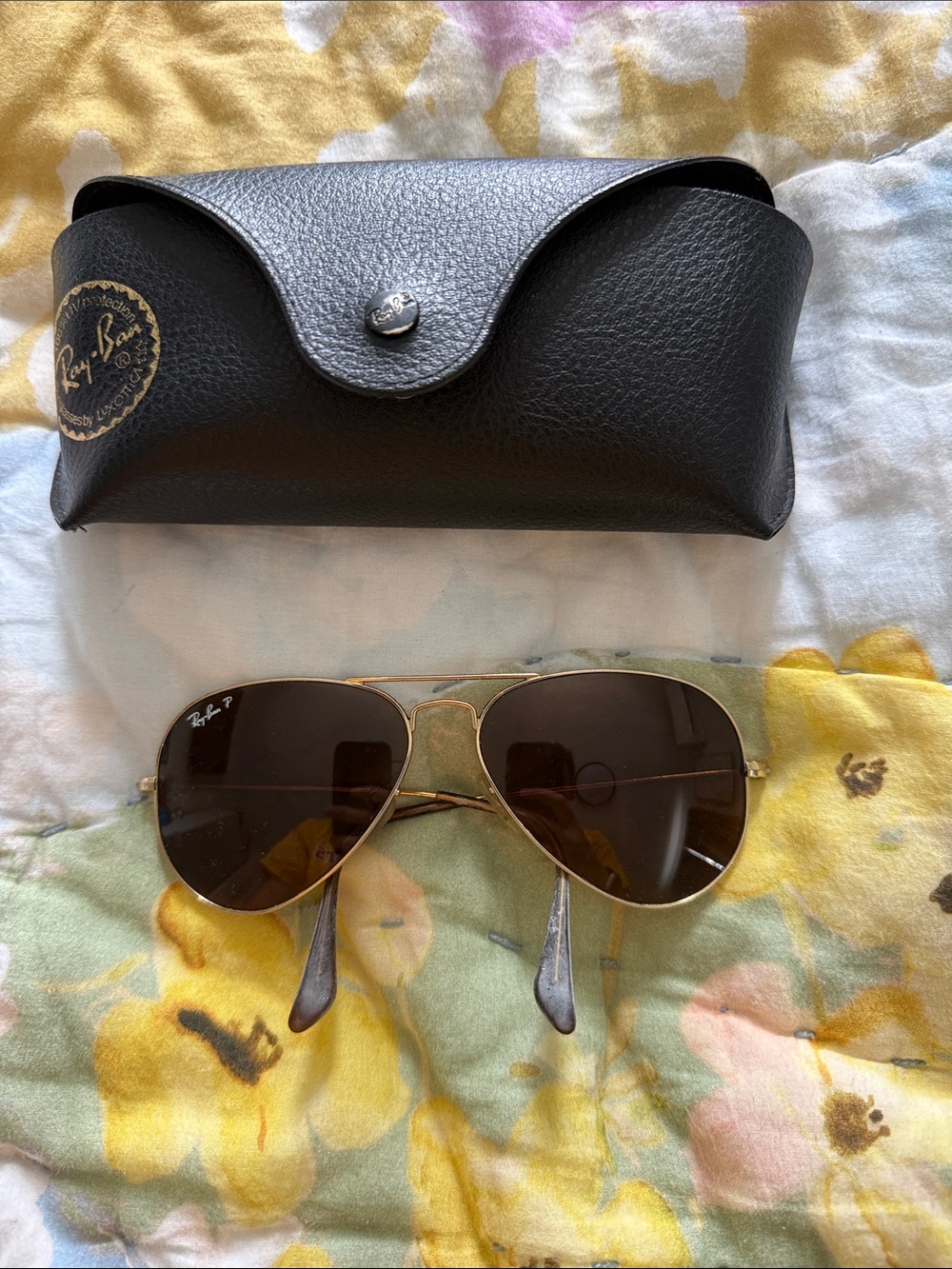 Ray-Ban Gold Frame Sunglasses with Brown Lenses